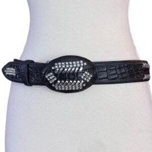 Medium Worn-in distressed Black embossed silver rhinestone boho western belt